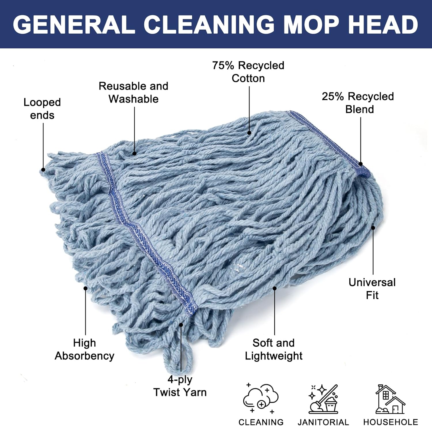 KeFanta 3 Pack Heavy Duty Mop Head Refill Blue