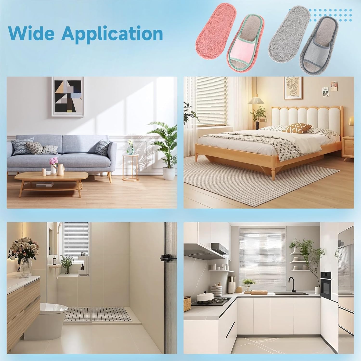 4 Pairs Washable Mop Slippers for Home Use