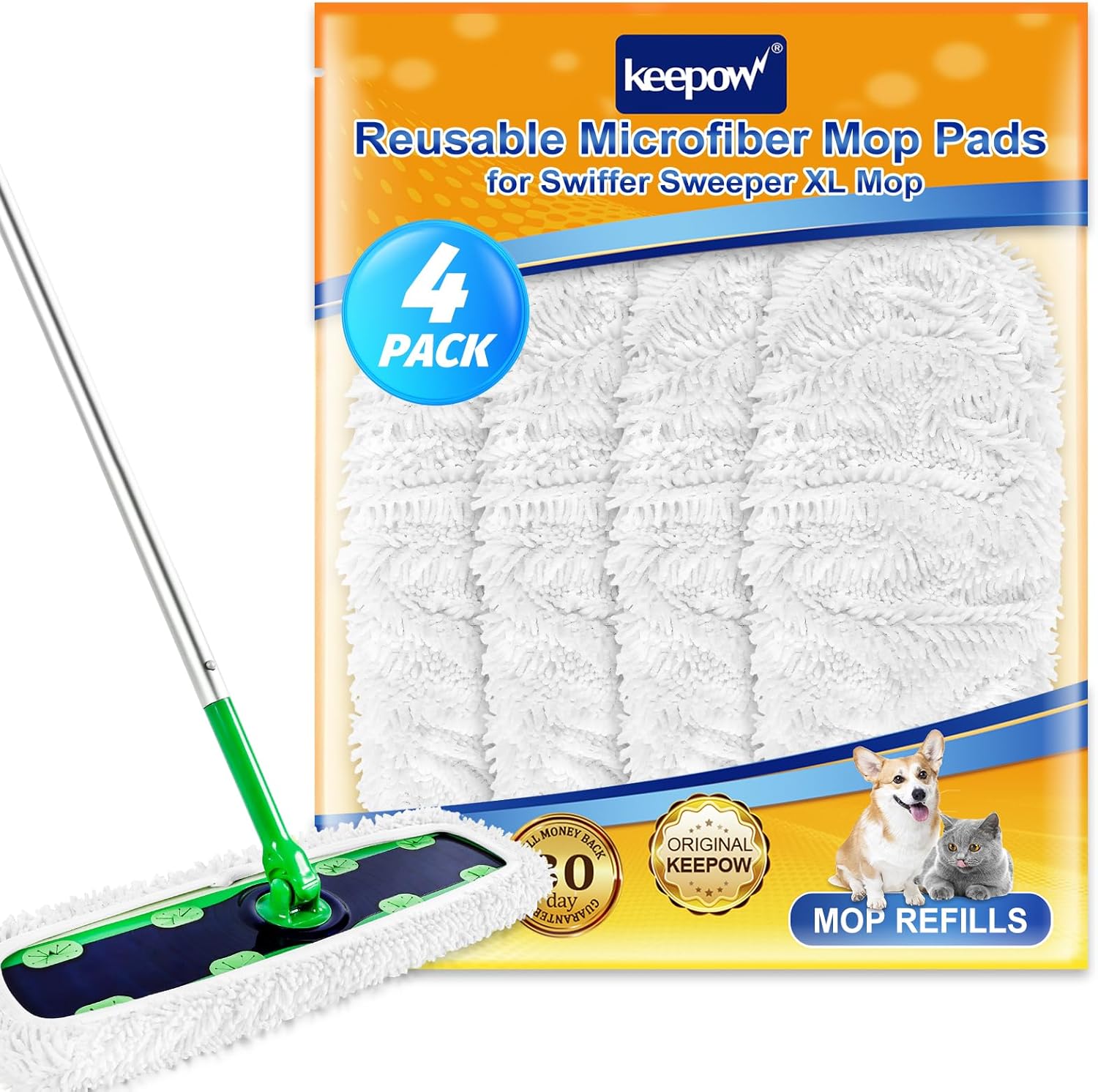 KEEPOW Reusable XL Mop Pads Refills 4 Pack