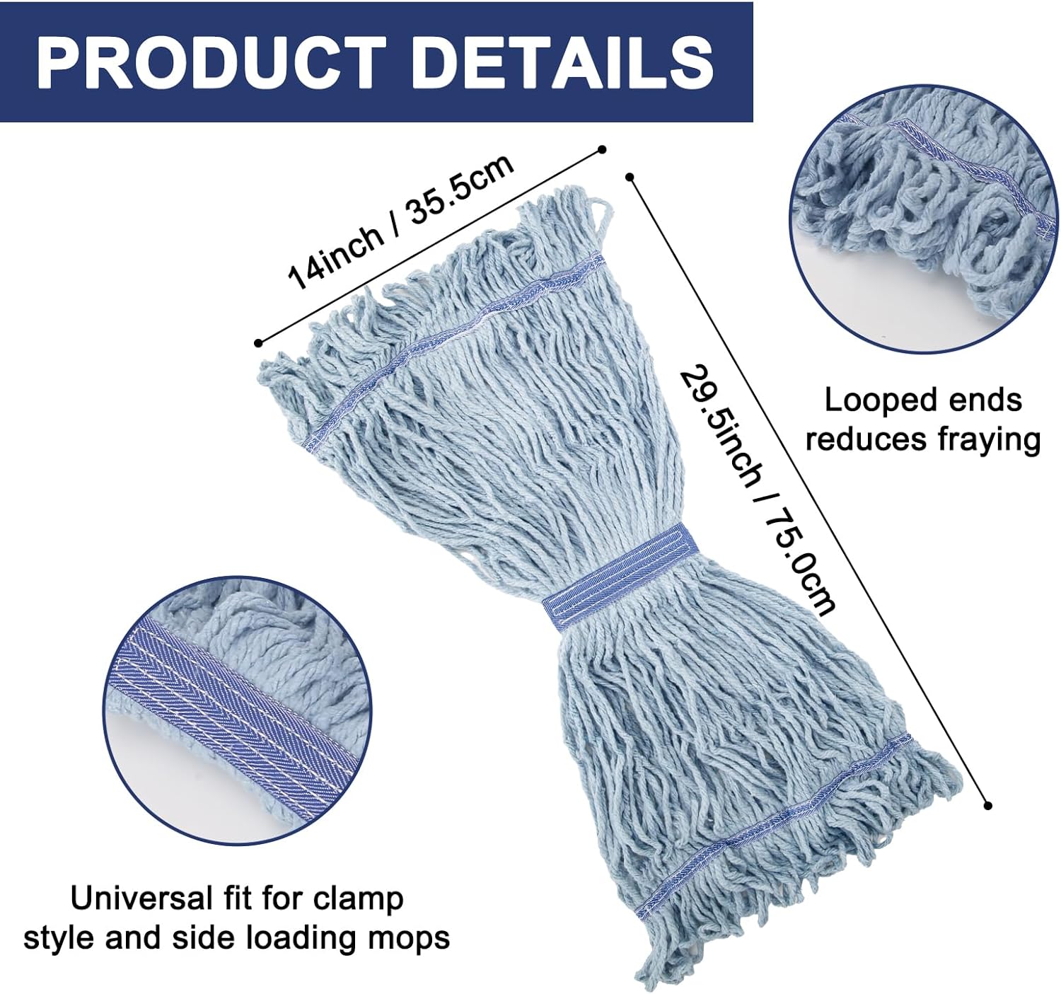 KeFanta 3 Pack Heavy Duty Mop Head Refill Blue