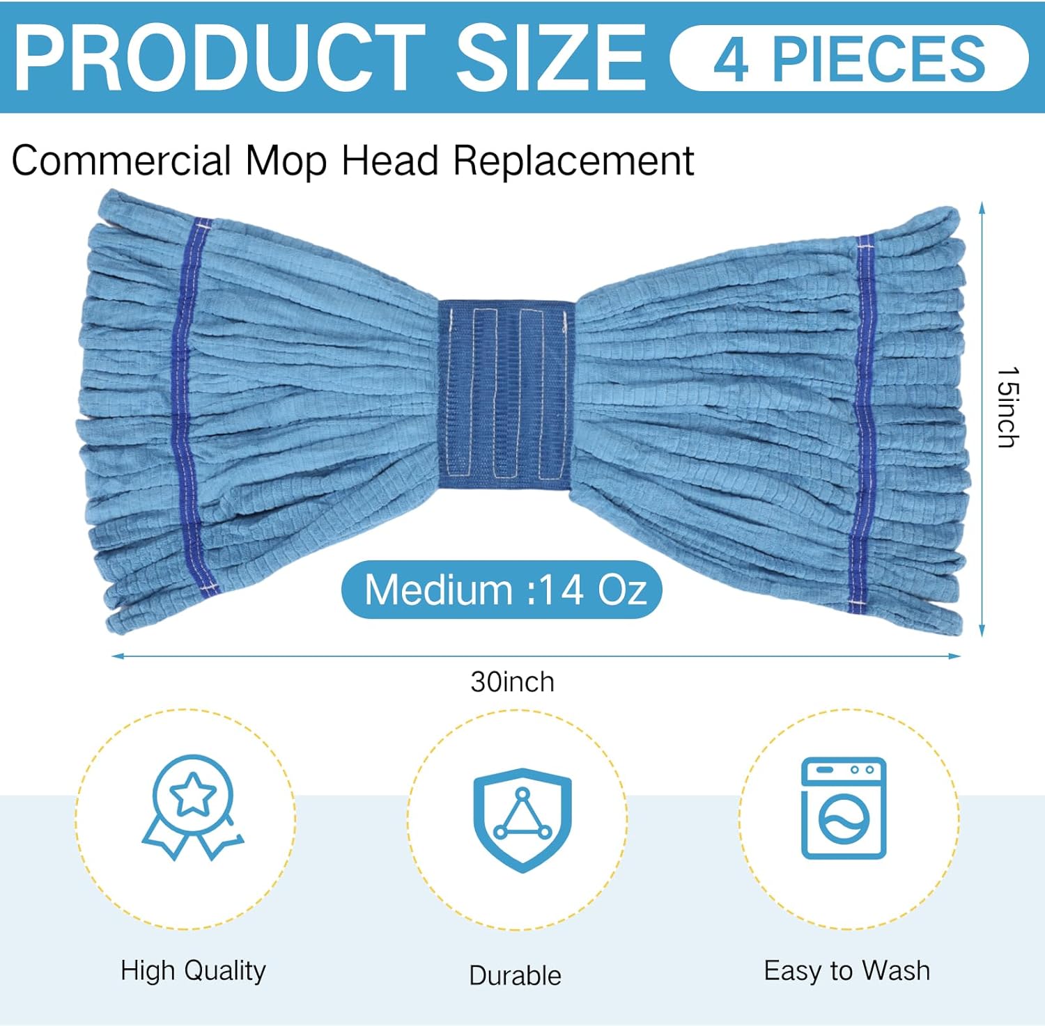 Lallisa 4 Pcs Medium Blue Microfiber Mop Heads Refill