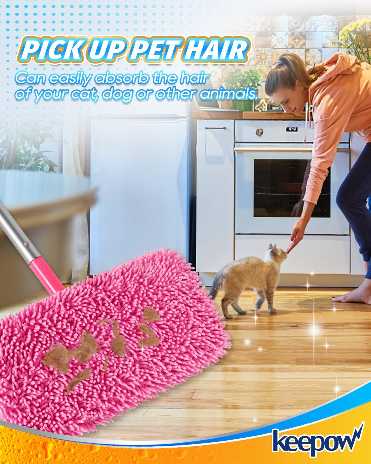 KEEPOW Reusable Microfiber Mop Pads 4PCS