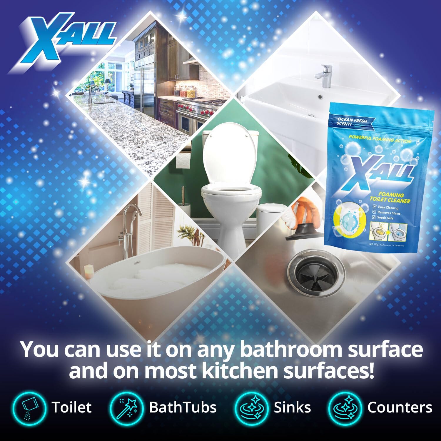 X All Foaming Toilet Bowl Cleaner - Self-Activating Miracle Powder