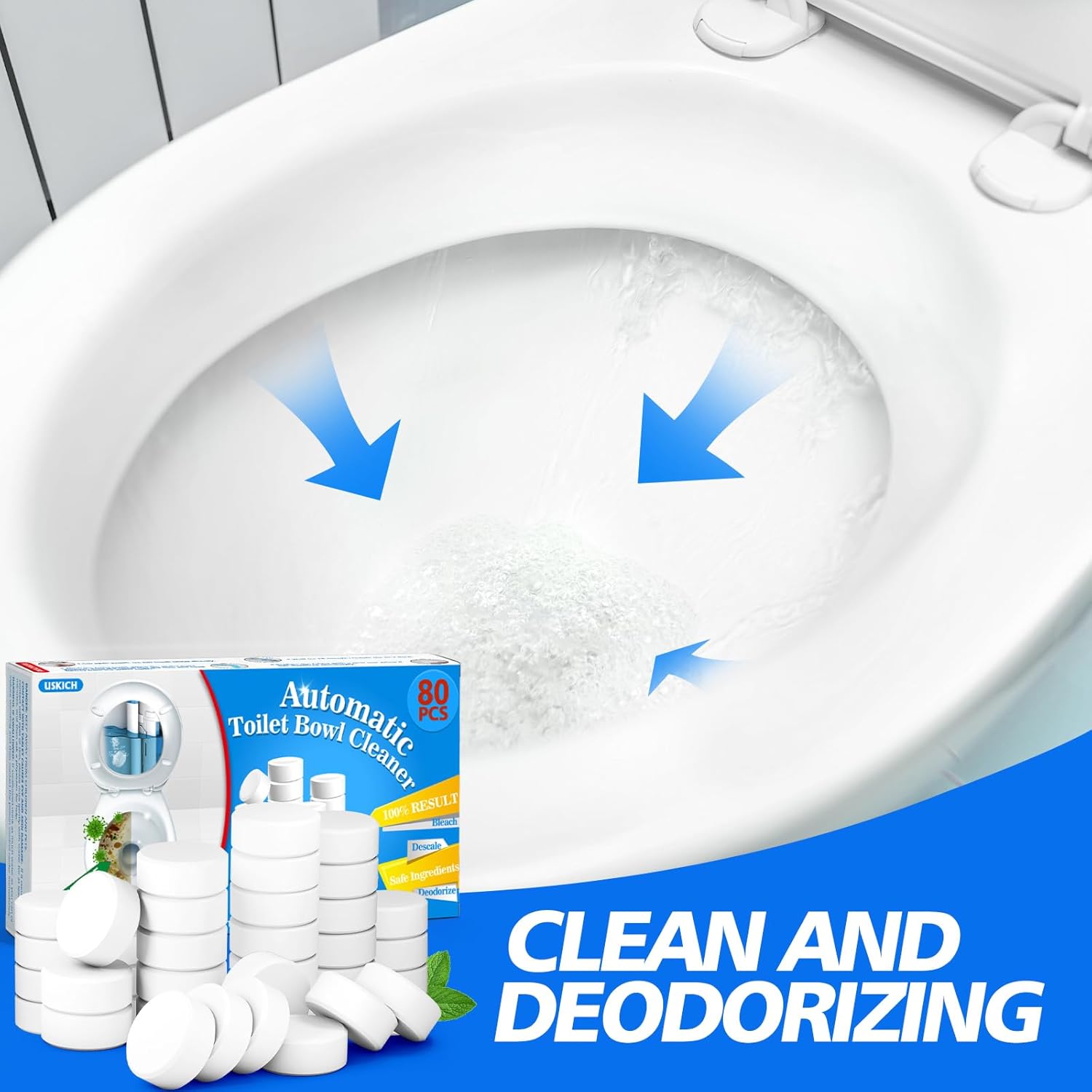 USKICH Toilet Bowl Cleaner Tablets - 80 Pack