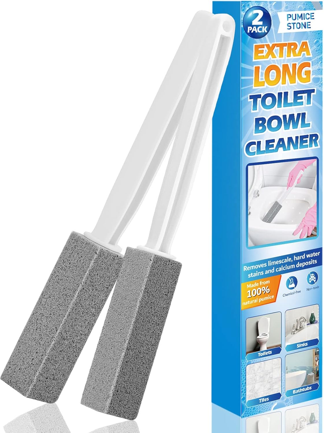 2 Pack Pumice Stone Toilet Brush with Extra Long Handle
