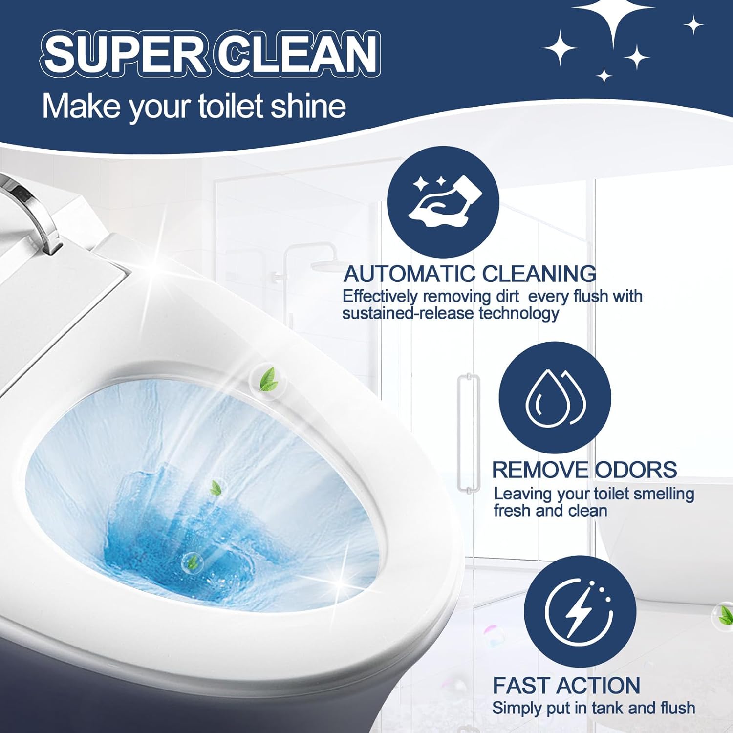 Msvvko Toilet Bowl Cleaner Tablets Blue Dissolving Solution Septic Safe 3 Packs