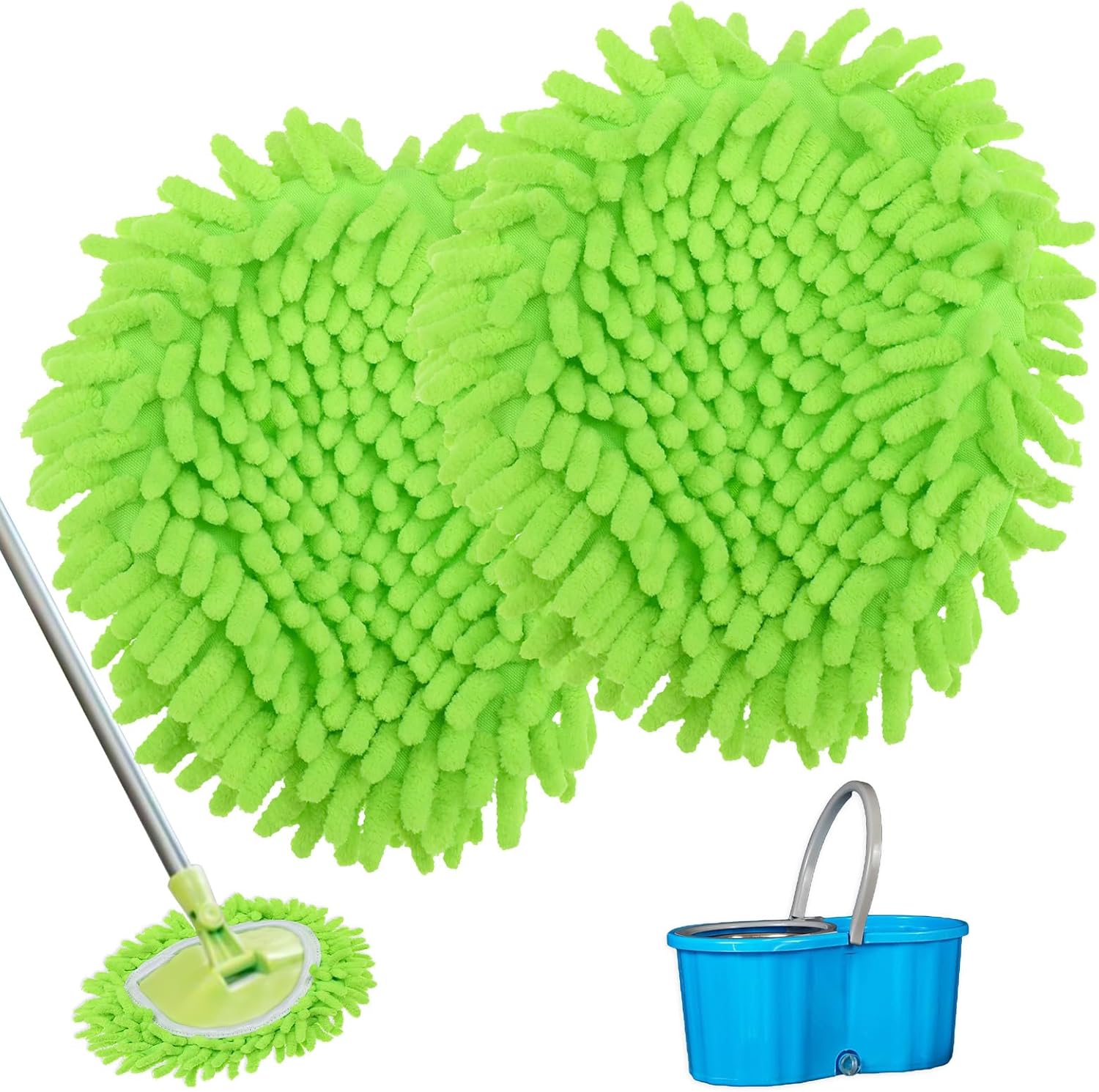 2 Pack Spin Mop Replacement Heads Green Machine Washable