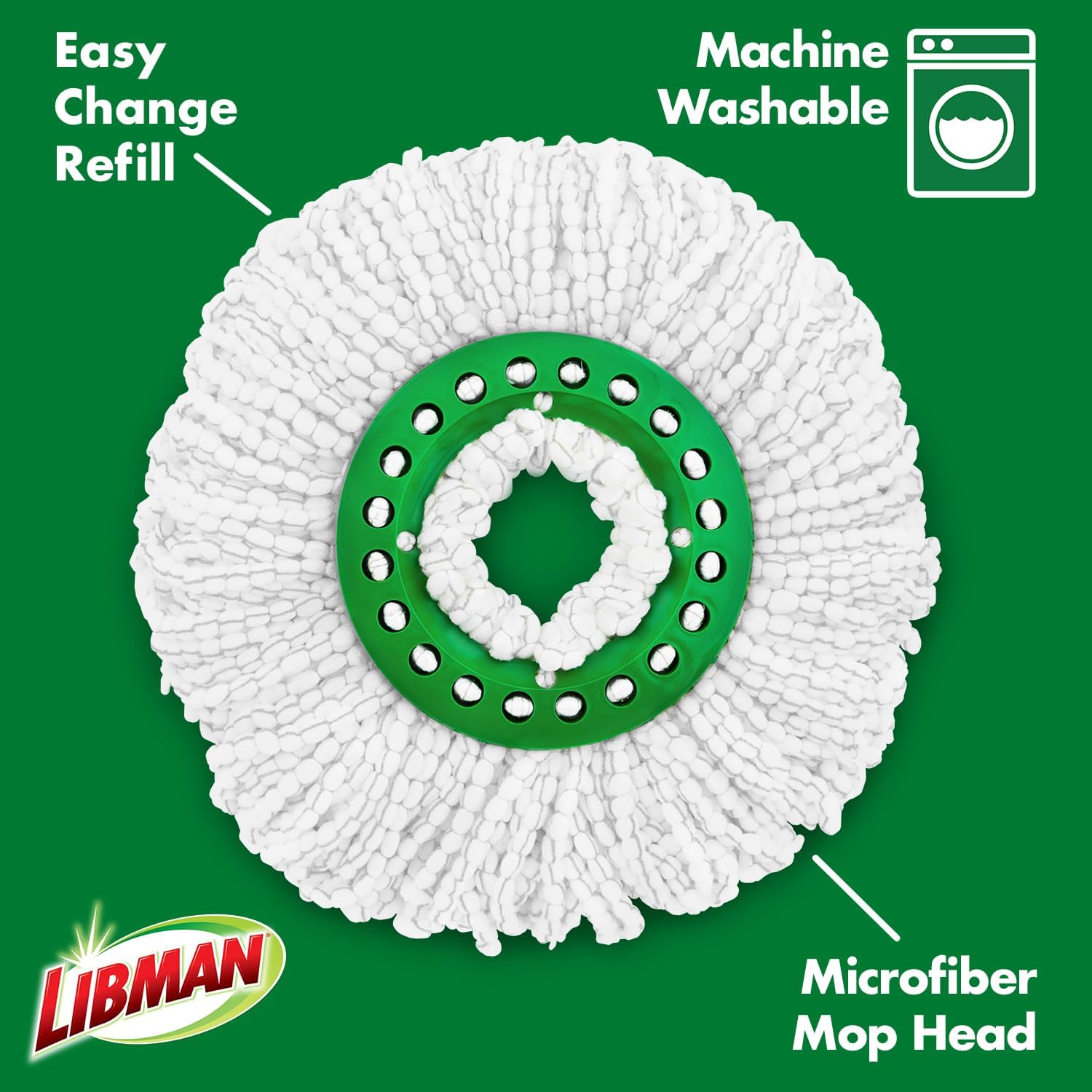 Libman Tornado Spin Mop Refills - Case of 4 Microfiber Green White