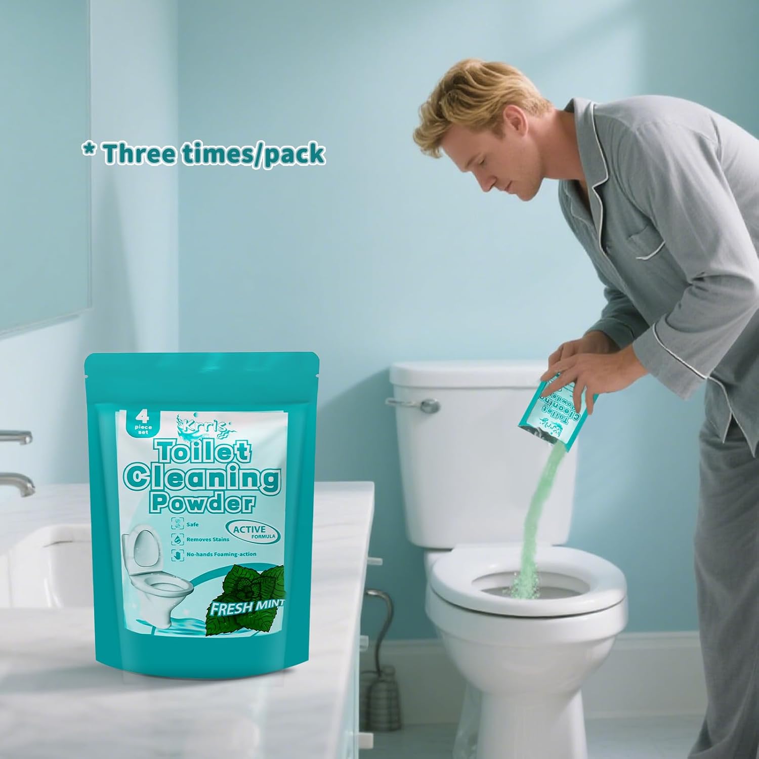 Krris Foaming Toilet Bowl Cleaner Powder 4 Packs 3 oz 1