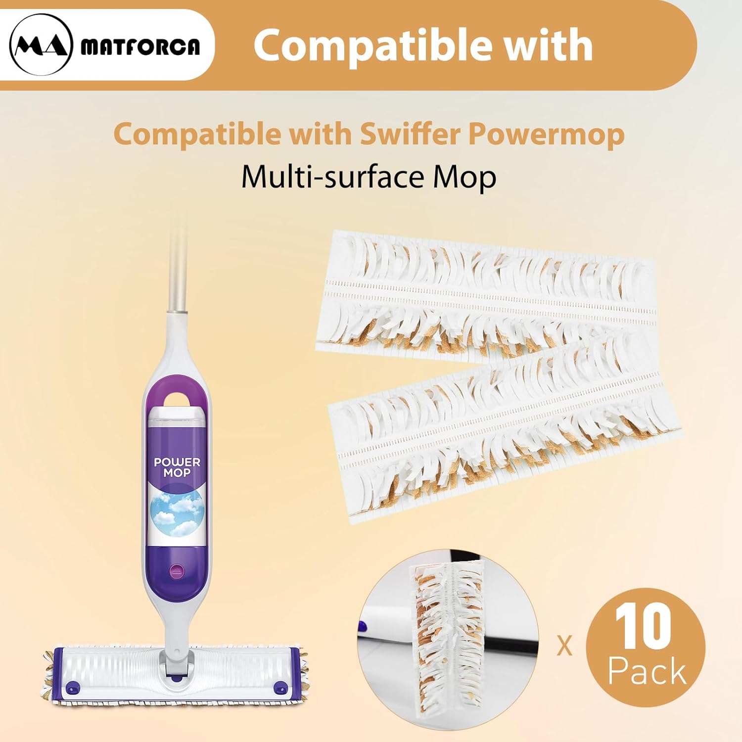 MATFORCA 10 Pack Power Mop Refills Multi-Surface Replacement Pads