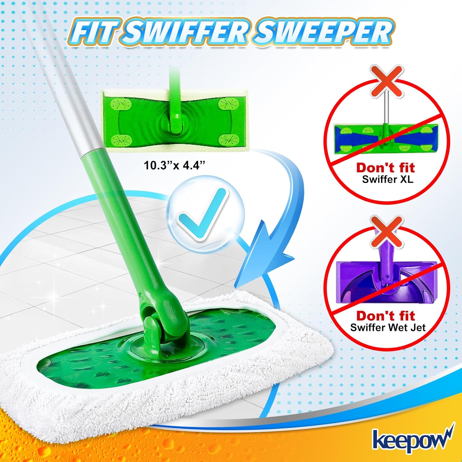 KEEPOW Reusable Microfiber Mop Pads 10 Pack
