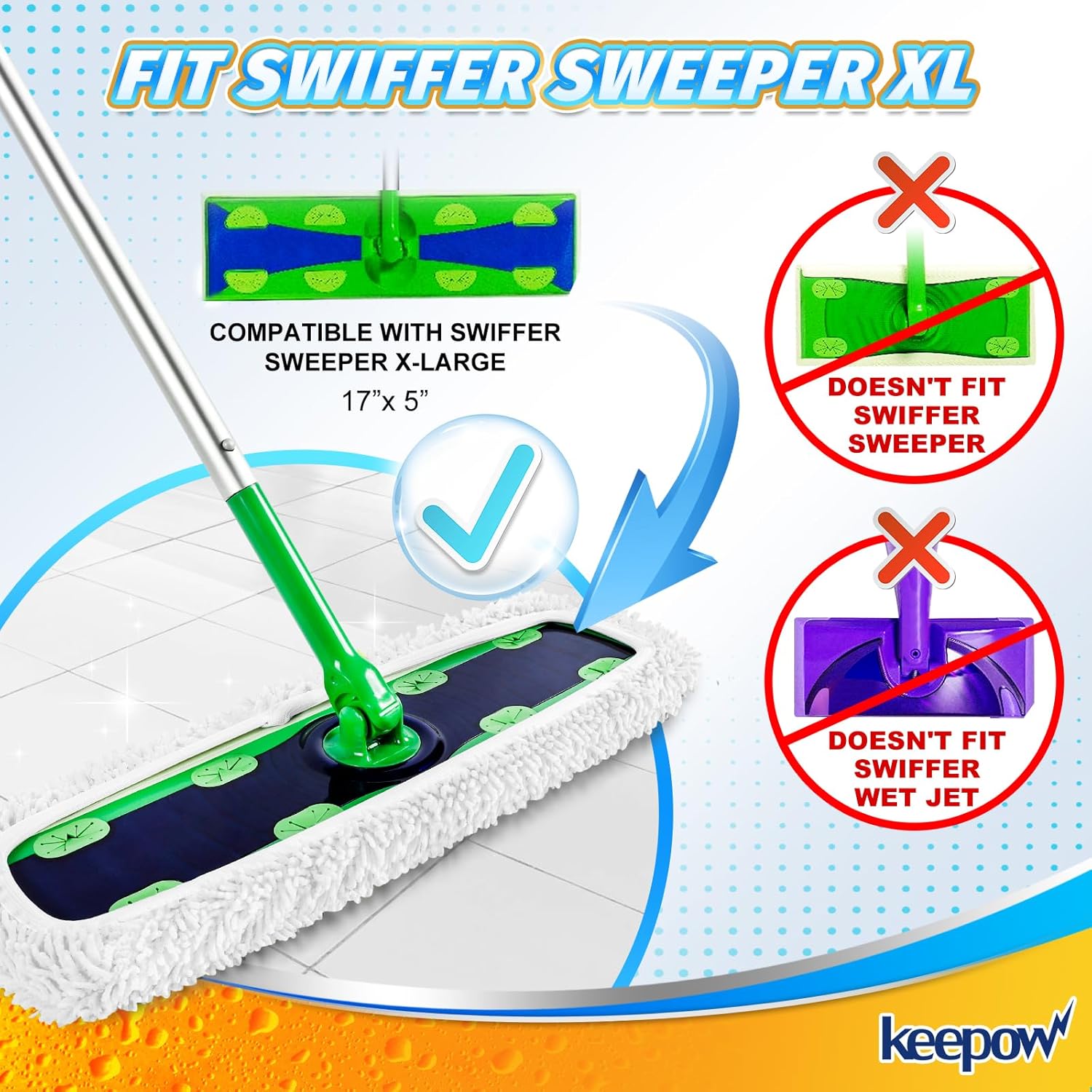 KEEPOW Reusable XL Mop Pads Refills 4 Pack