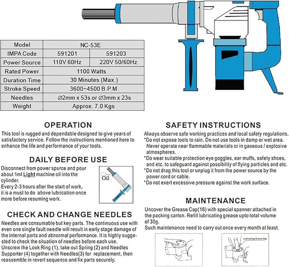 1100W Electric Needle Scaler for Rust Paint Removal