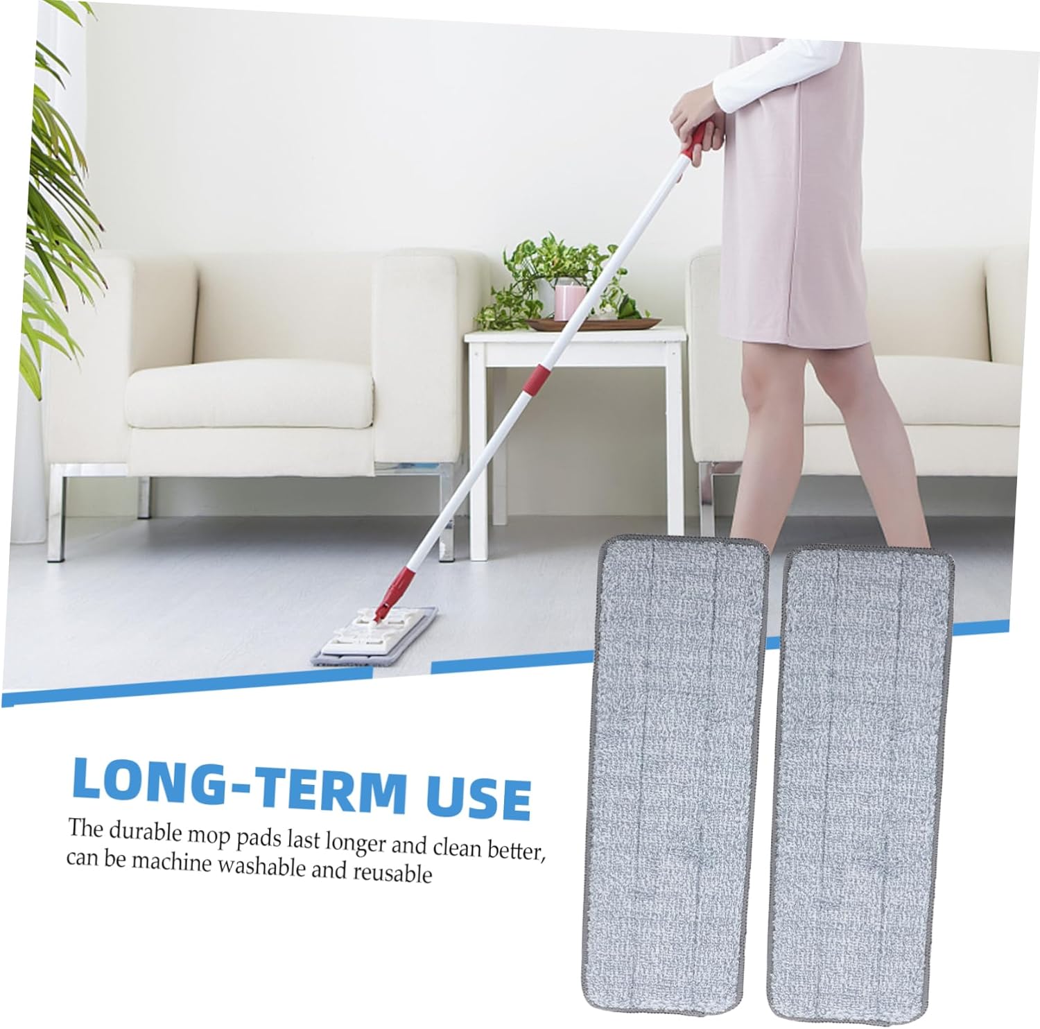 2pcs Microfiber Mop Pads Reusable Floor Cleaning Accessory