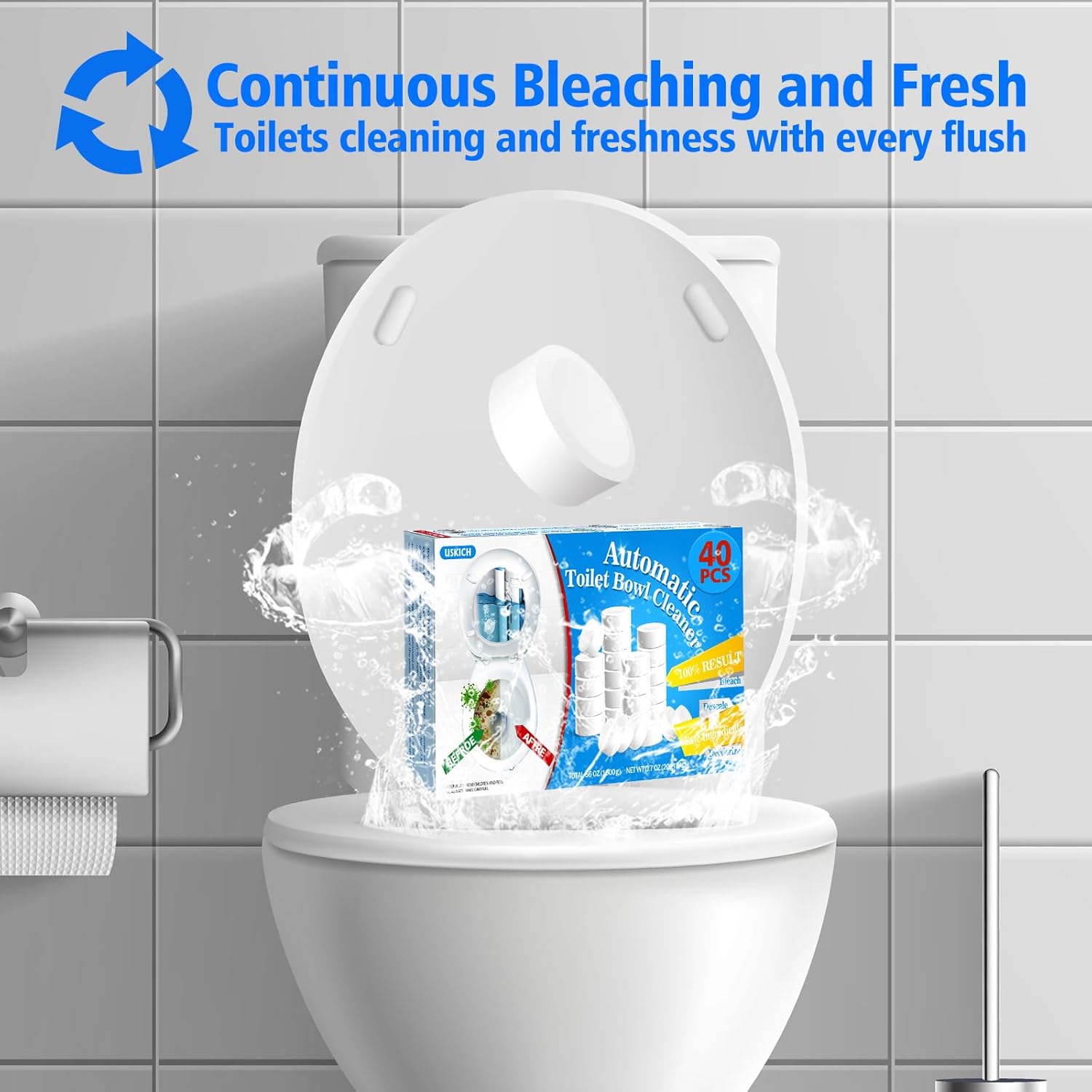 USKICH Toilet Bowl Cleaner 40 Pack with Bleach
