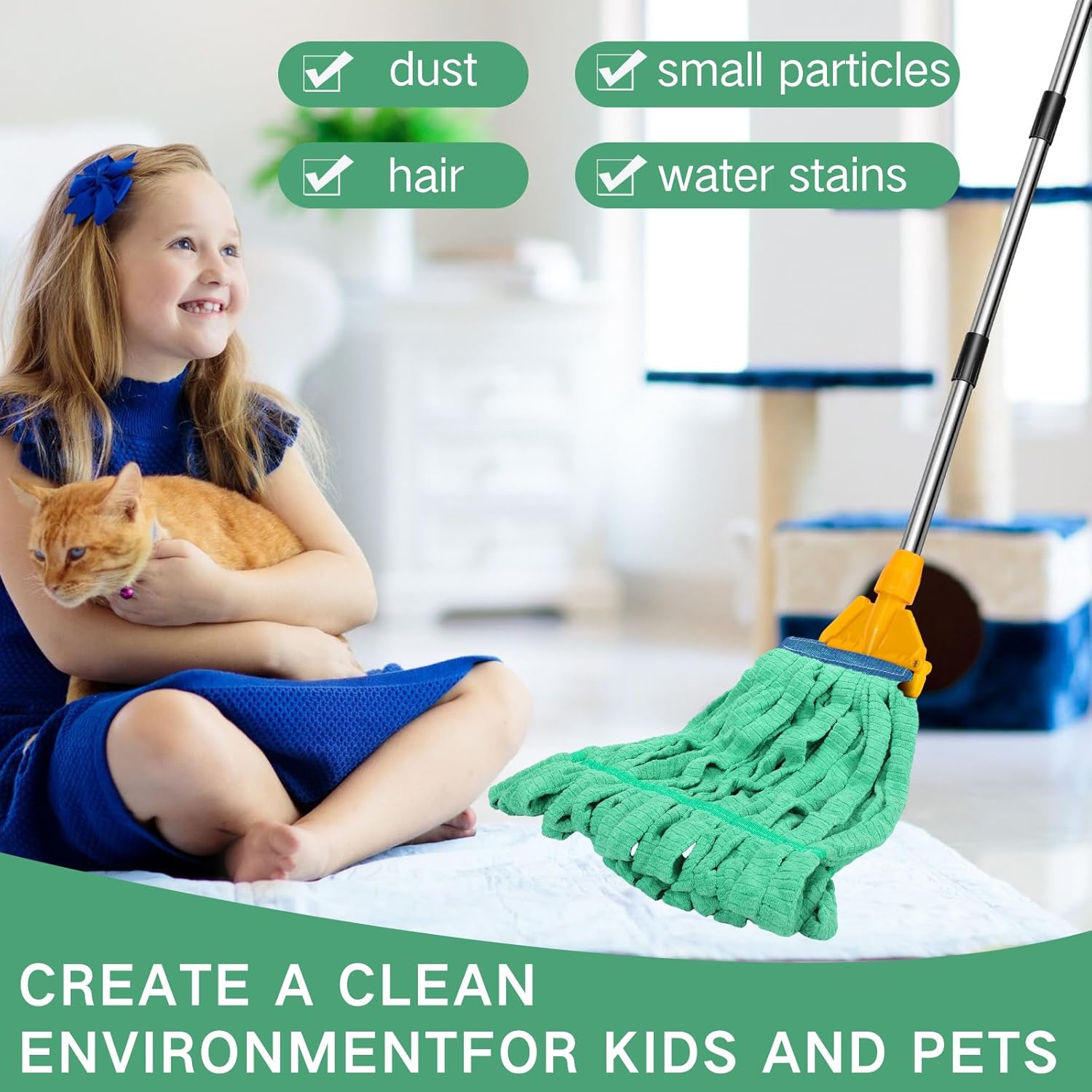 Lallisa 10 Pcs Microfiber Mop Head Refill for Commercial Industrial Use Green