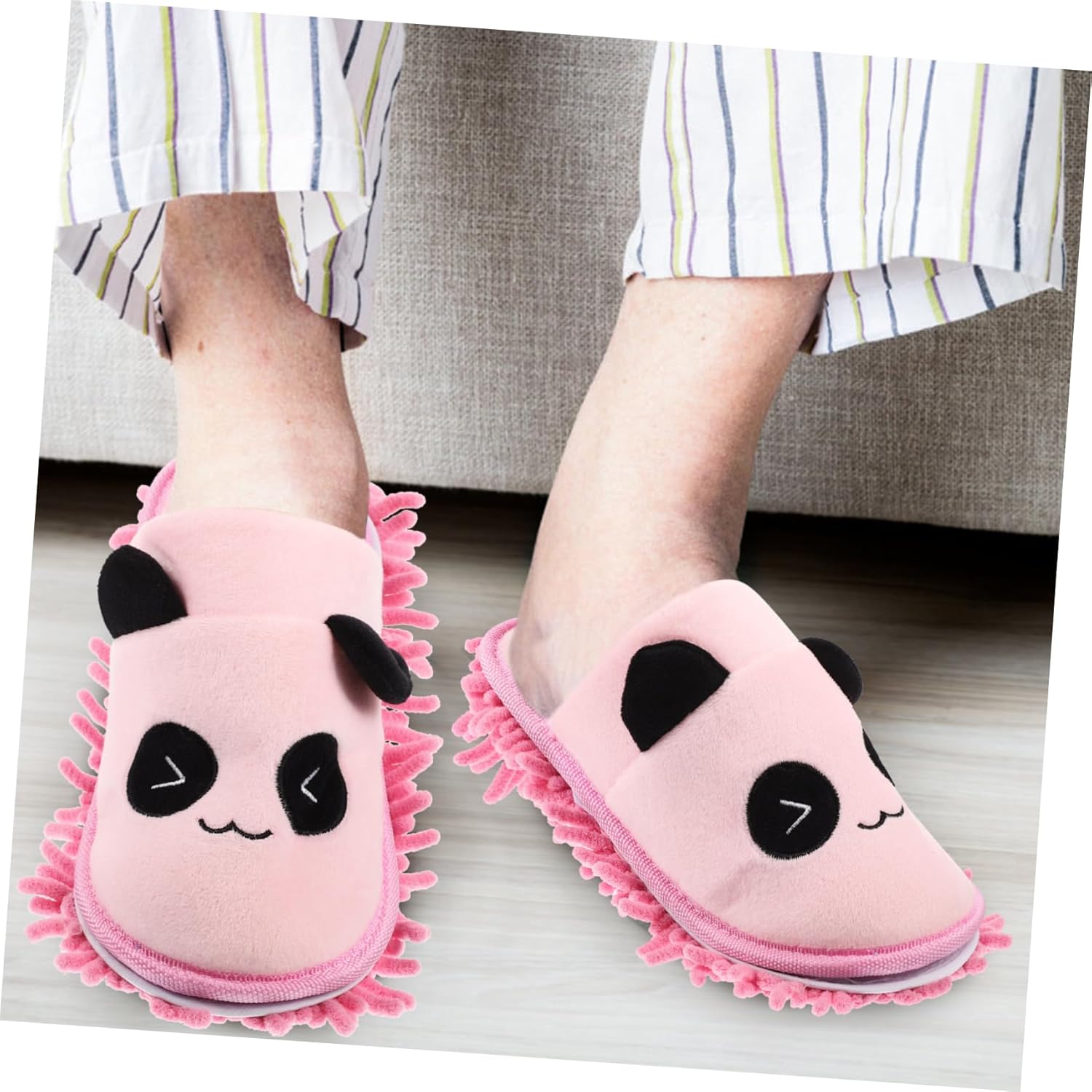 Packove 1pair Washable Mop Slippers with Panda Design