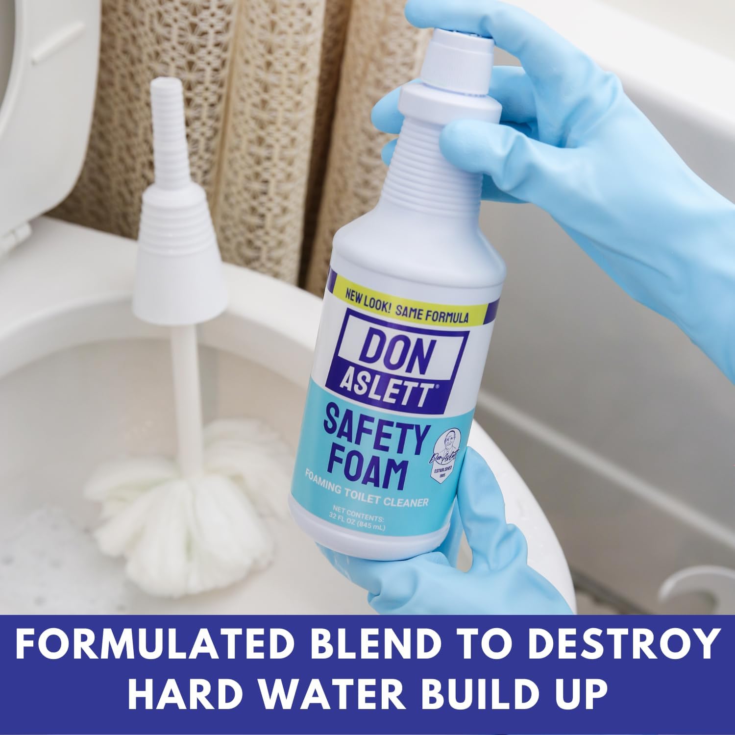 Don Aslett Toilet Bowl Cleaner Set with 14 Handle and Safety Foam