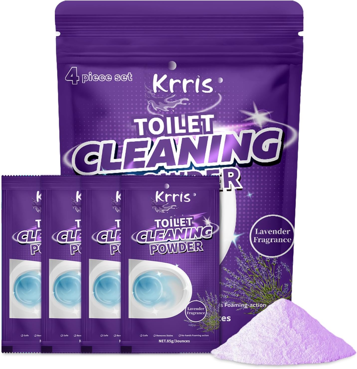 Krris Foaming Toilet Bowl Cleaner Powder 4 Packs 3 oz
