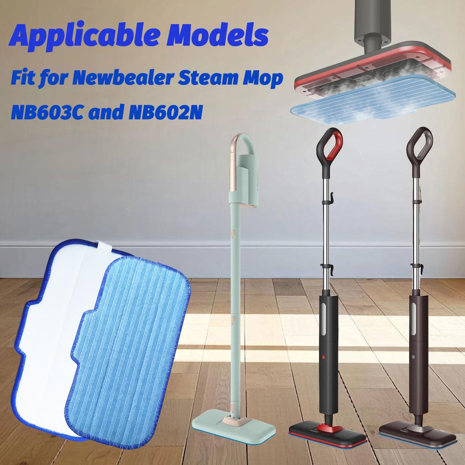 4 Pack Steam Mop Pads Replacement for Newbealer NC603C NC602N 1