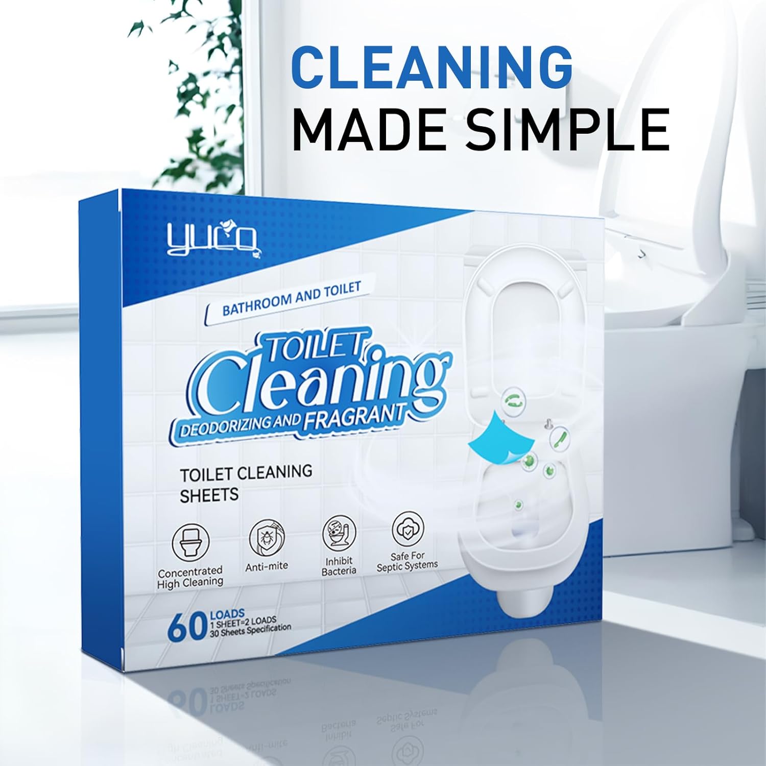 YUCO Toilet Cleaner Sheets 60 Washes No Splashes Fresh Scent