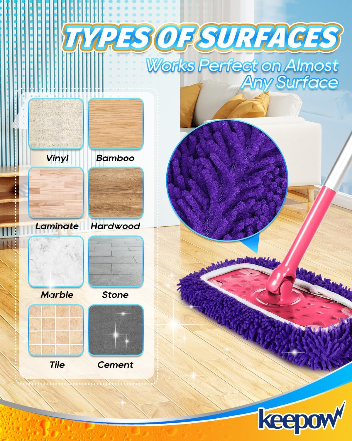KEEPOW 8Pcs Reusable Microfiber Mop Pads for Swiffer Sweeper Mop 1