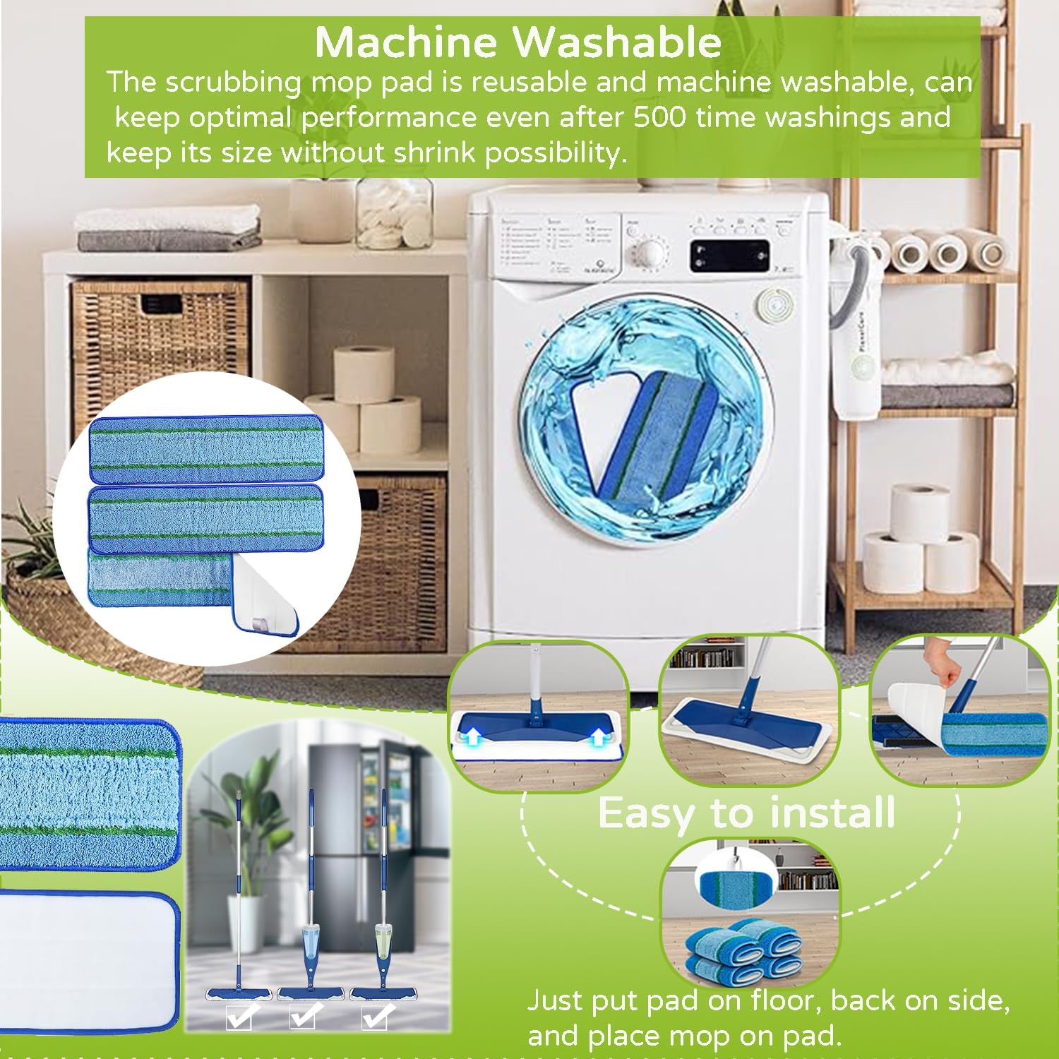 3 Pack Washable Reusable Microfiber Deep Cleaning Pads for Bona Mops