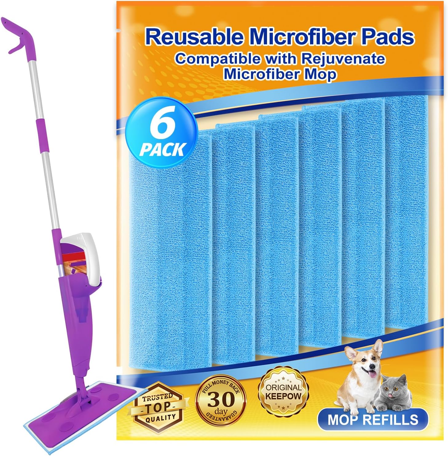 6 Pack Reusable Microfiber Mop Pads for All Floors