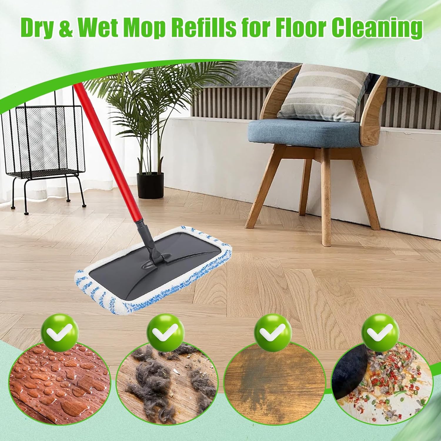 WVYNUYQP Reusable Cotton Microfiber Mop Pads 4 Pack