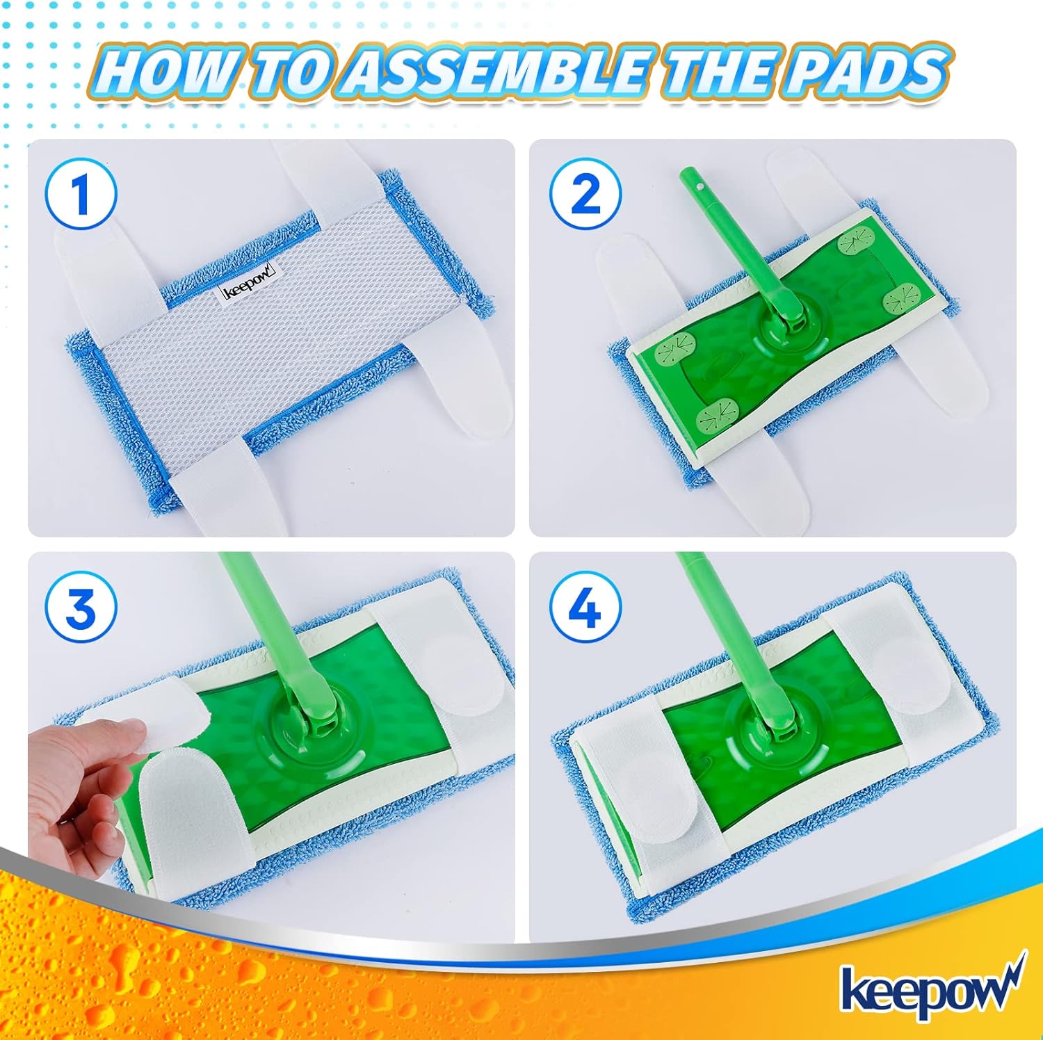 KEEPOW 2 Pack Reusable Microfiber Mop Pads