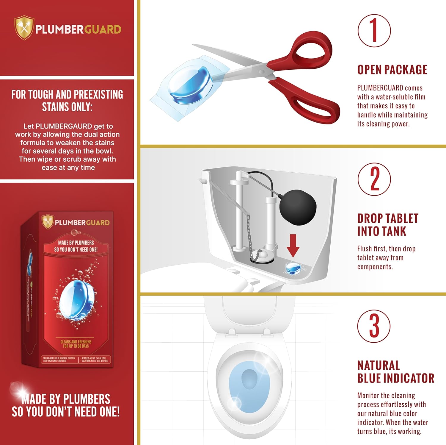 PlumberGuard Toilet Tablets 4 Pack - Chlorine Free