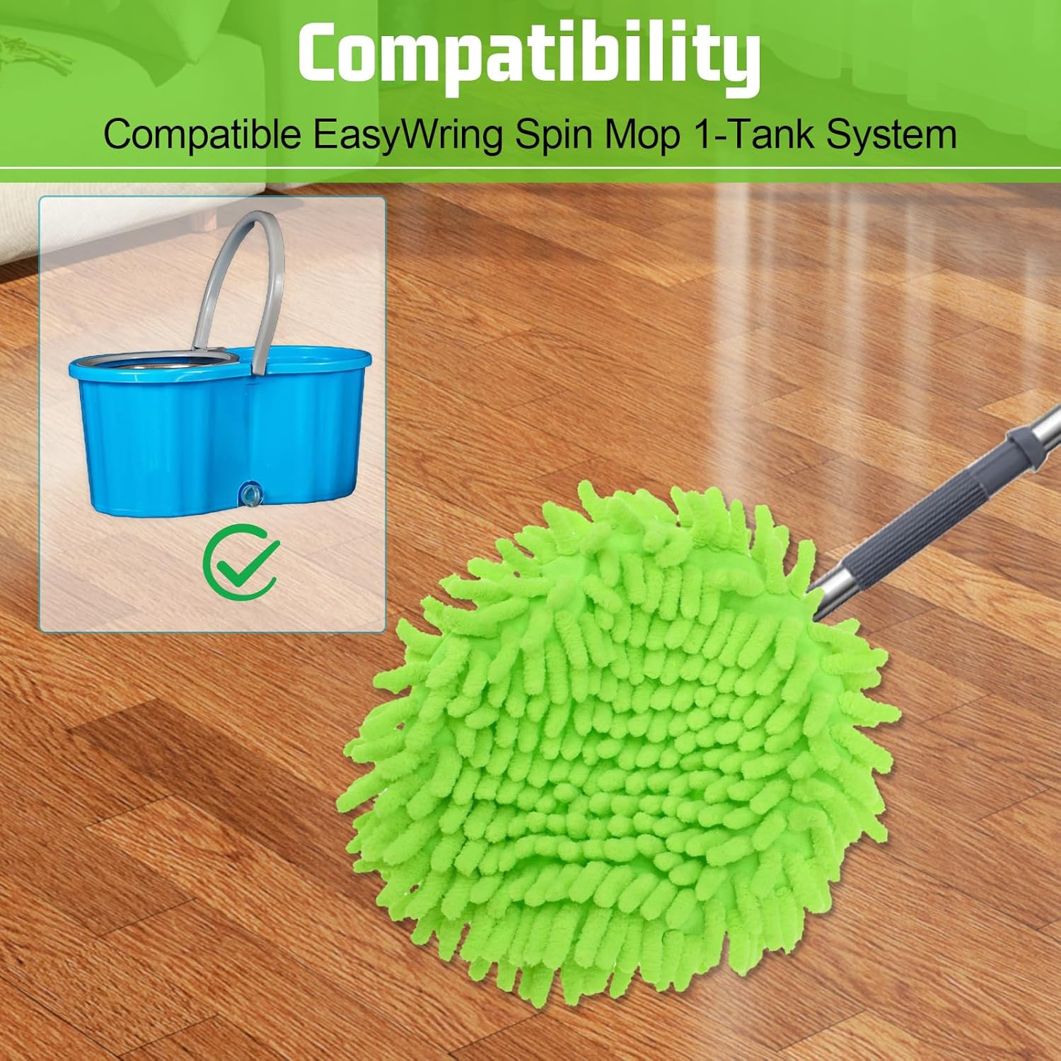 2 Pack Spin Mop Replacement Heads Green Machine Washable
