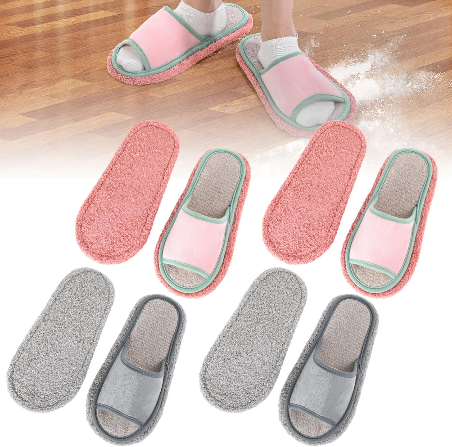 4 Pairs Washable Mop Slippers for Home Use