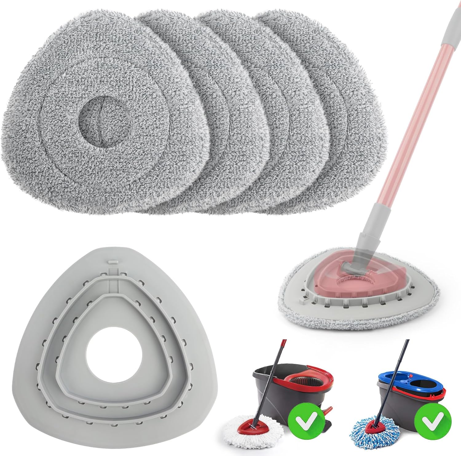 MXZONE Spin Mop Pad Replacement - 4 Pads 1 Base