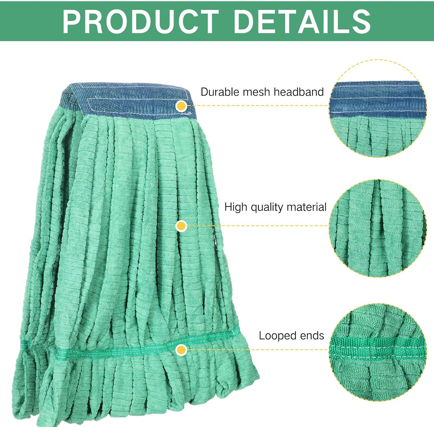 Lallisa 10 Pcs Microfiber Mop Head Refill for Commercial Industrial Use Green