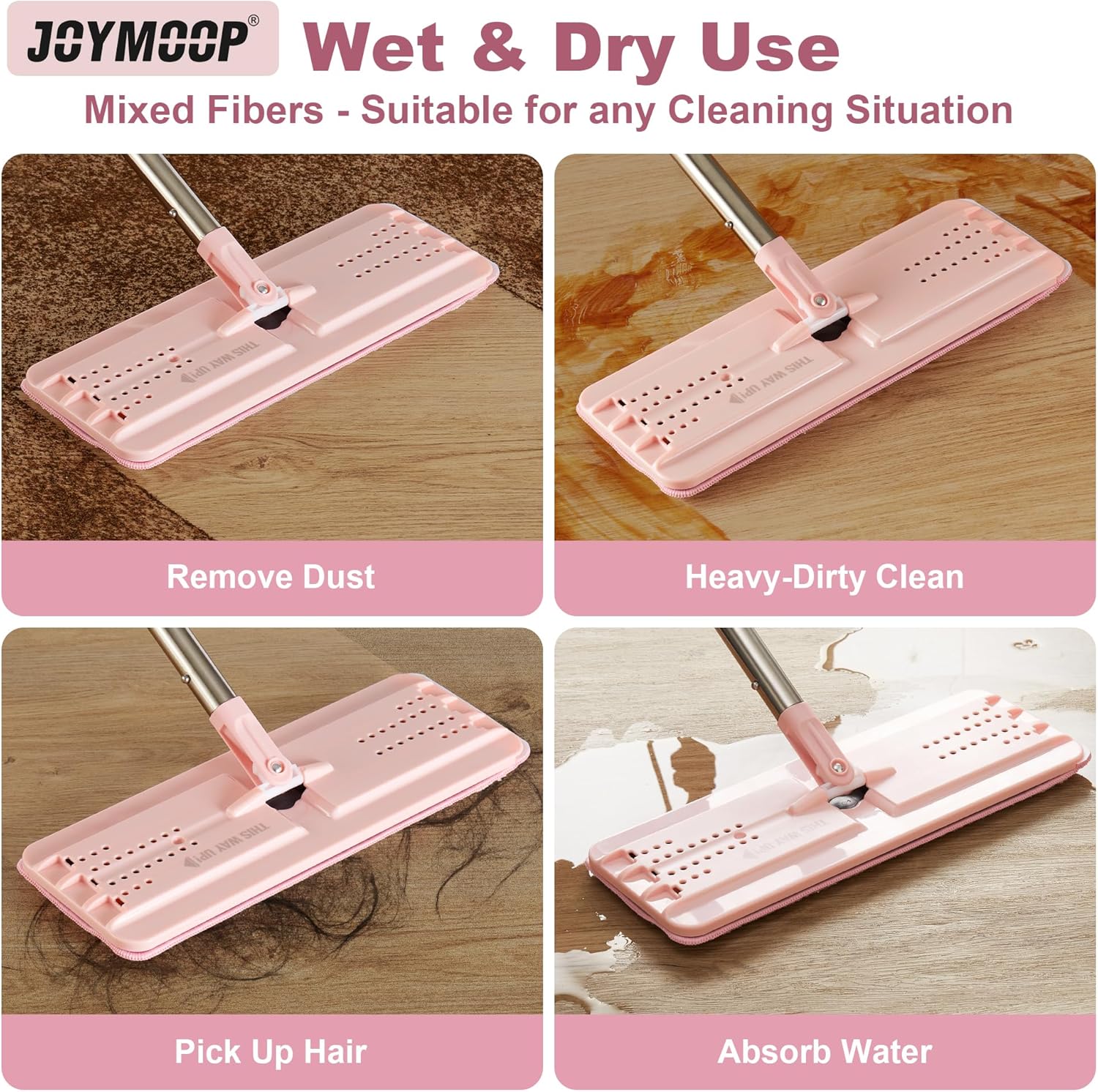 JOYMOOP Microfiber Mop Pads - Stripe Pink Pack of 2
