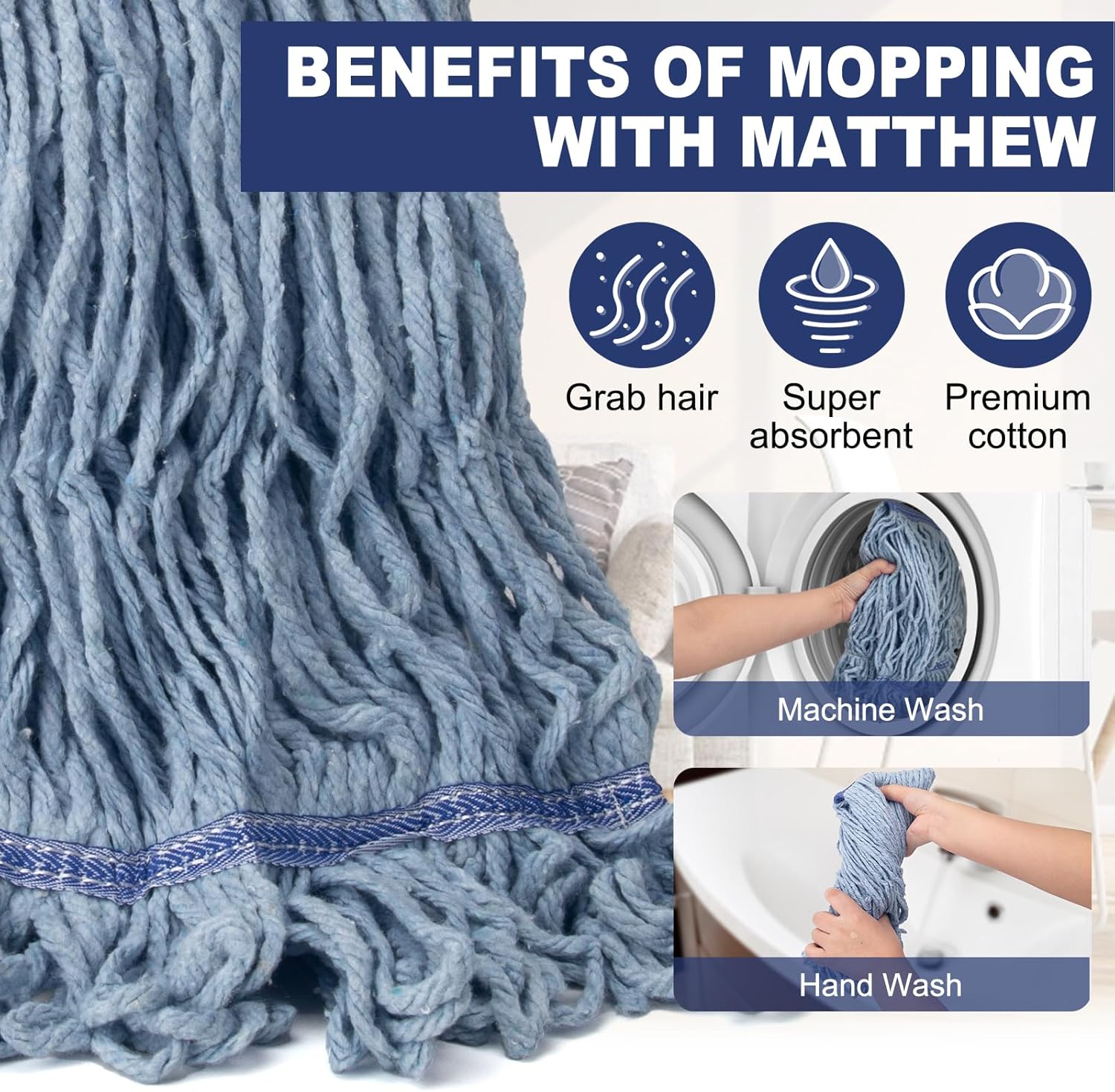 KeFanta 3 Pack Heavy Duty Mop Head Refill Blue