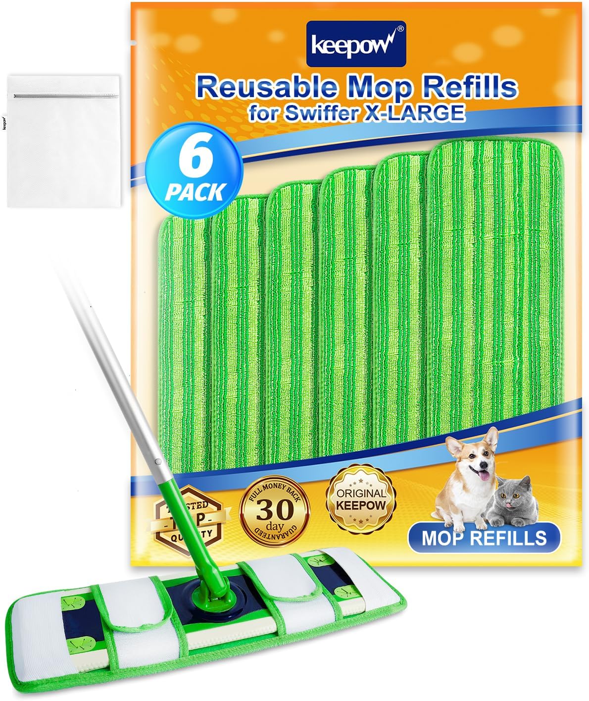 KEEPOW 6 Pack Microfiber Mop Pads for Swiffer XL Mop