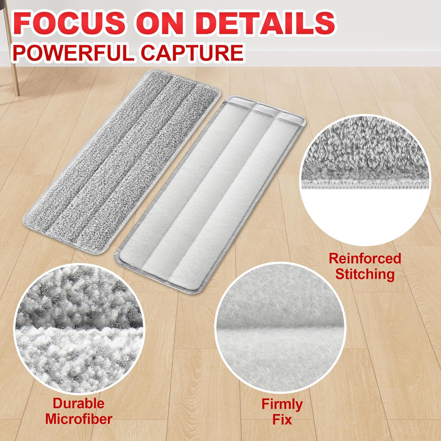 BOSHENG 13-Inch Microfiber Mop Pads Reusable Washable Pack of 4