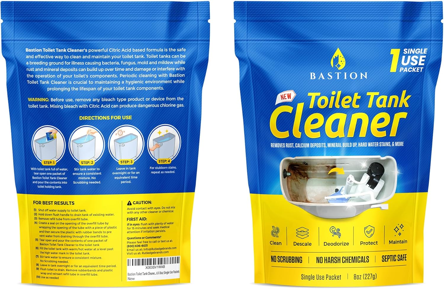 Bastion Toilet Tank Cleaner - 6 x 8oz Single Use Packets