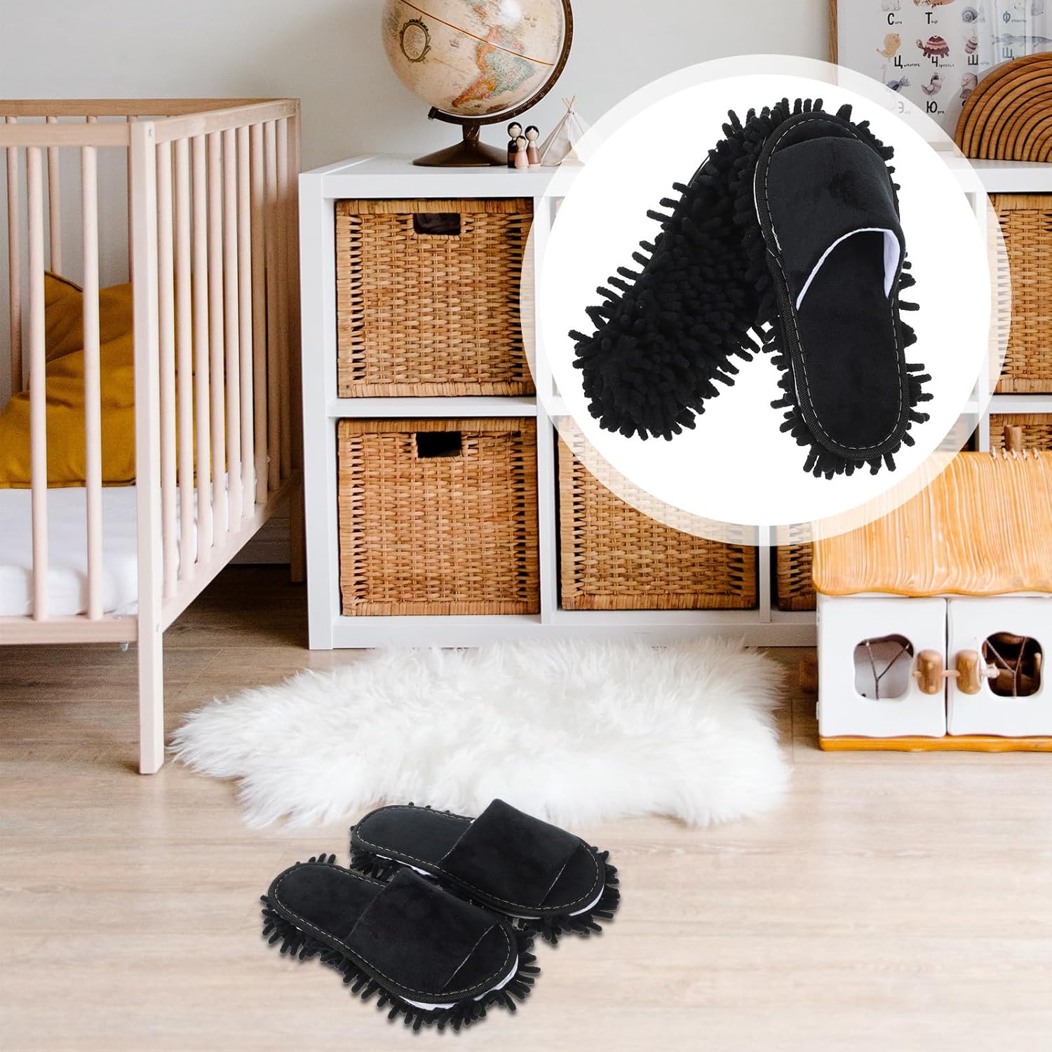 PACKOVE Floor Cleaning Mop Slippers 1 Pair Black