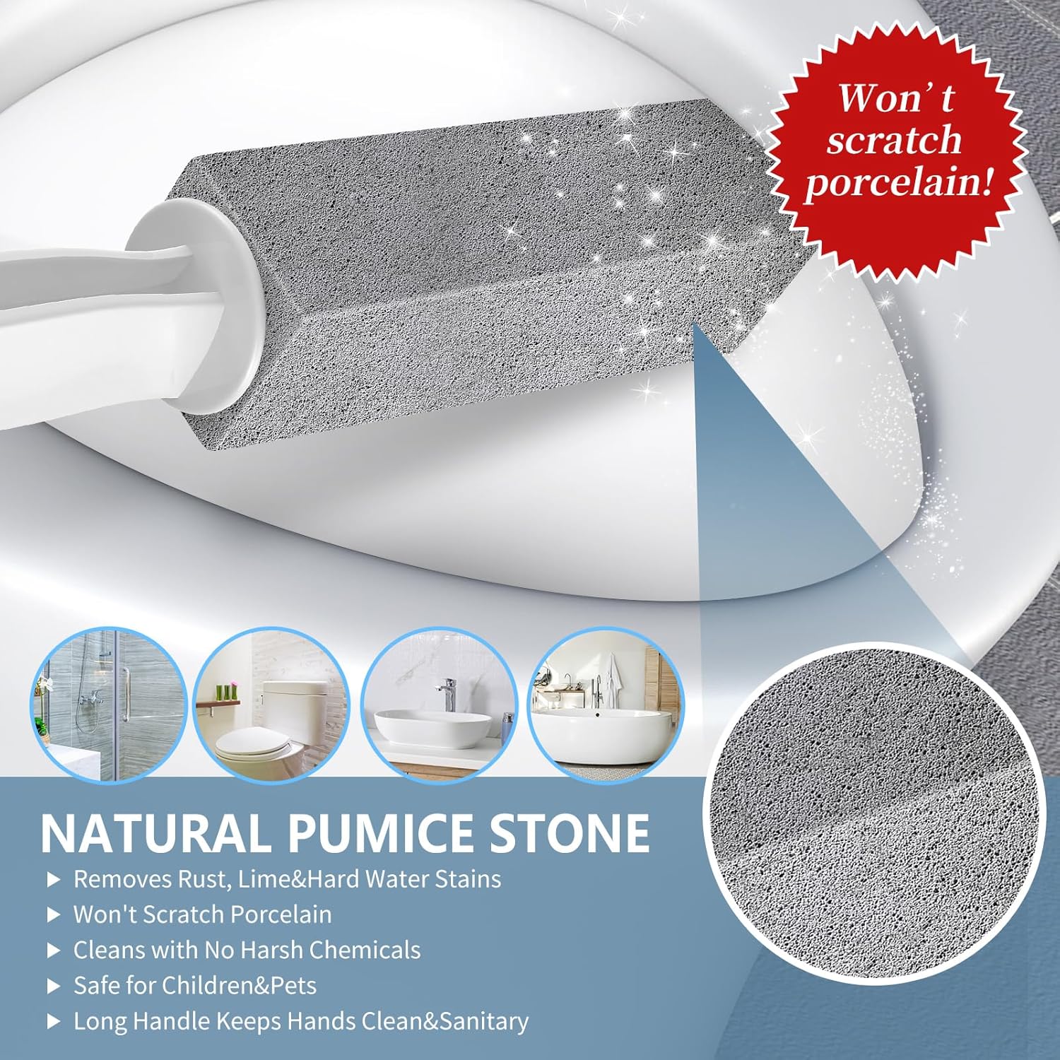 Laiyeoy Toilet Bowl Pumice Stone 2Pack with Extra Long Handle