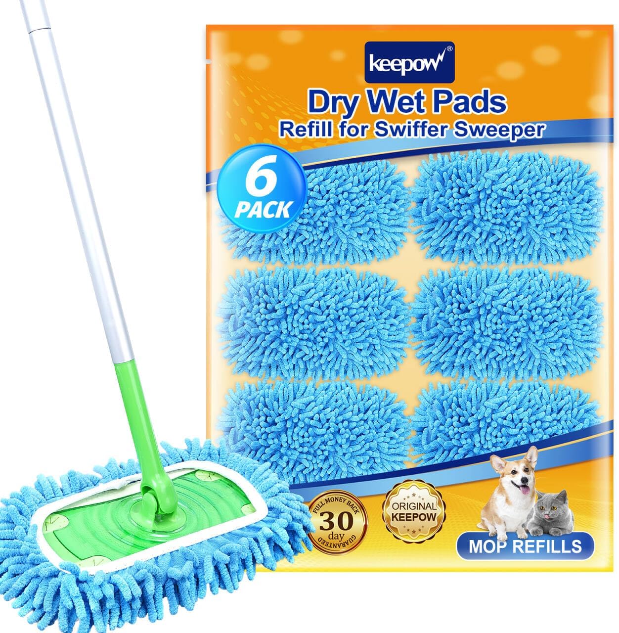 KEEPOW Reusable Microfiber Mop Pads 6 Pack