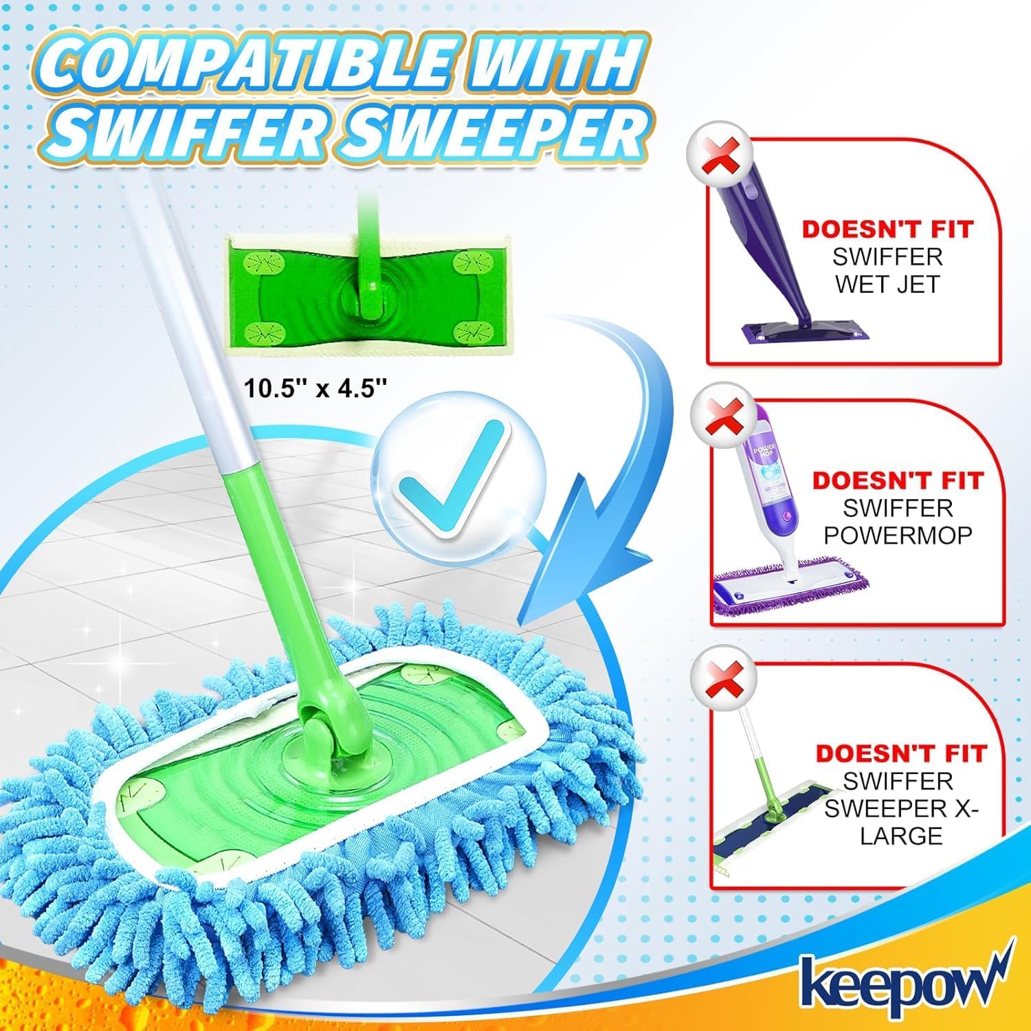 KEEPOW Reusable Microfiber Mop Pads 6 Pack