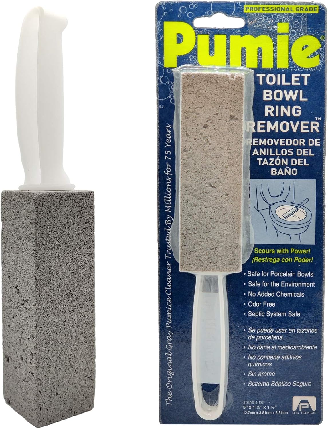 PUMIE Toilet Bowl Ring Stain Remover Pumice Scouring Stick wHandle Pack of 6