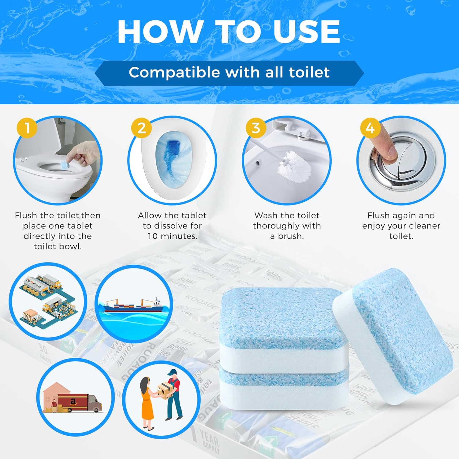 ROOAUG 30 Tabs Toilet Bowl Cleaner Tablets