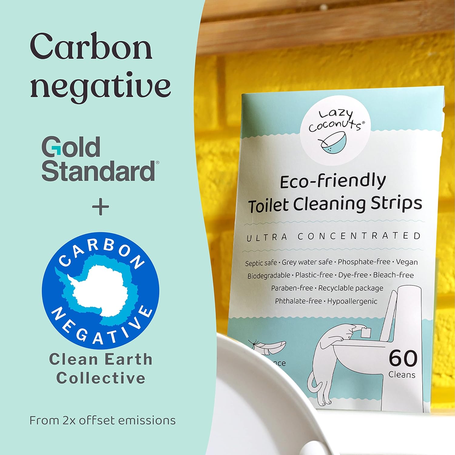 Lazy Coconuts Toilet Cleaner Strips - 60 Cleans Plastic-free Dye-free
