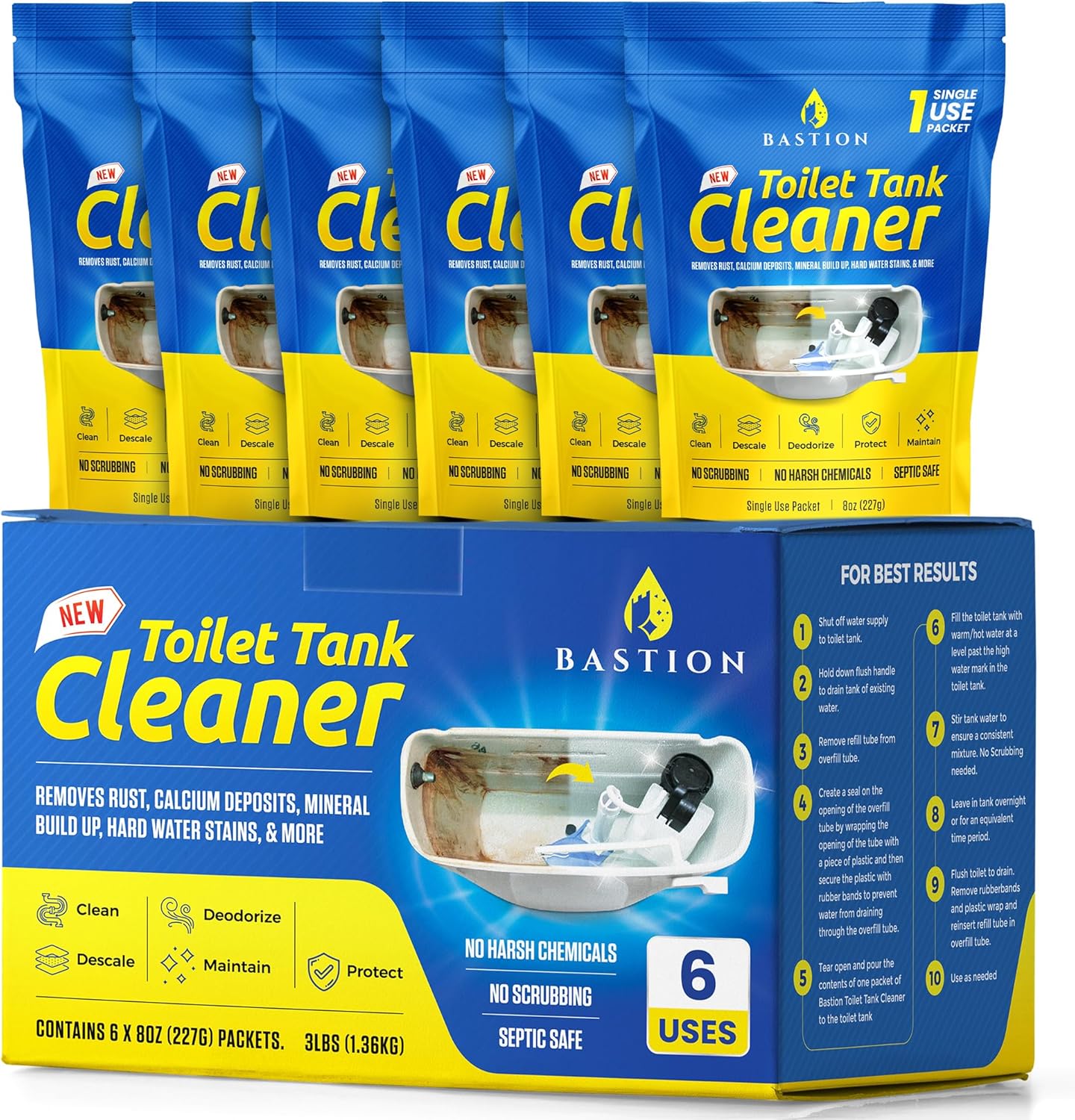 Bastion Toilet Tank Cleaner - 6 x 8oz Single Use Packets