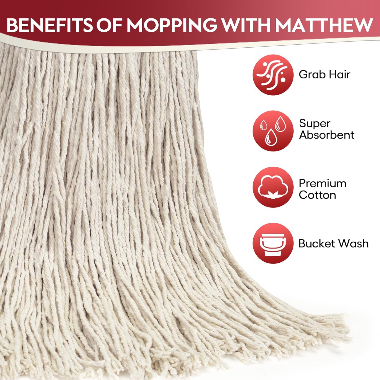 Matthew Cleaning 20oz Cotton Mop Head Replacement 12 Pack White