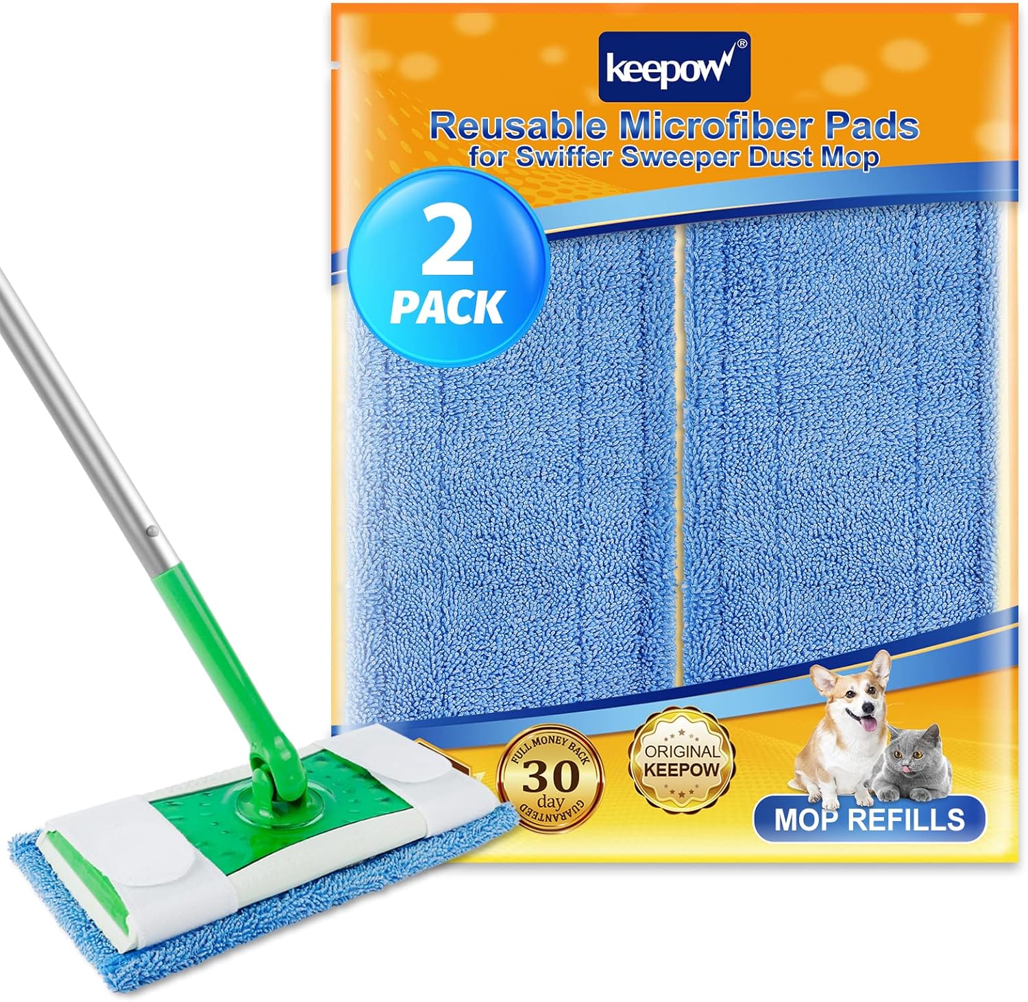 KEEPOW 2 Pack Reusable Microfiber Mop Pads
